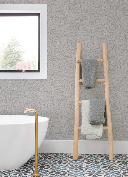 Periwinkle Sterling Textured Floral Wallpaper