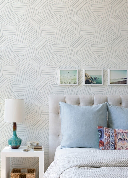 Helene Sky Blue Geometric Lines Wallpaper