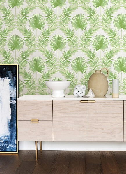 Calla Green Painted Palm Wallpaper