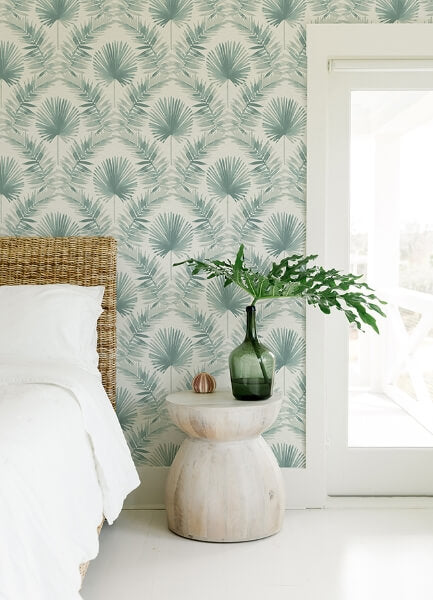 Calla Teal Painted Palm Wallpaper