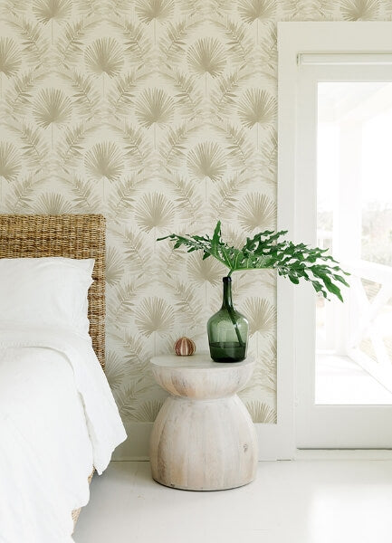 Calla Taupe Painted Palm Wallpaper