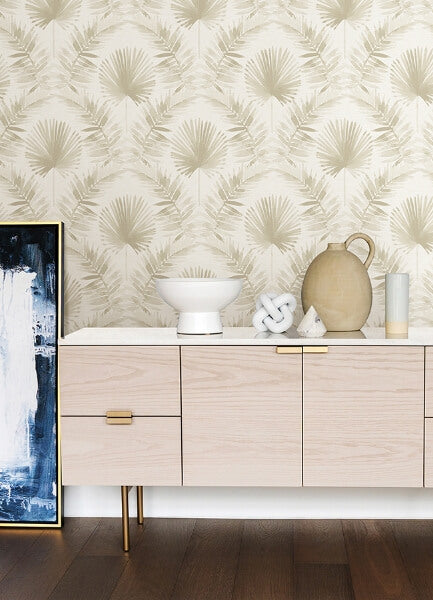 Calla Taupe Painted Palm Wallpaper