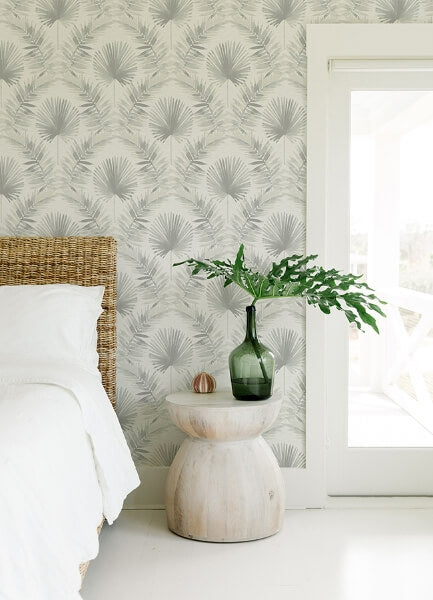 Calla Grey Painted Palm Wallpaper