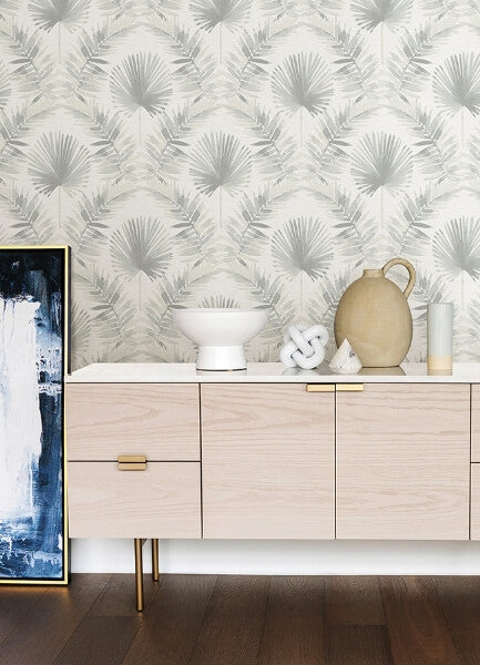 Calla Grey Painted Palm Wallpaper