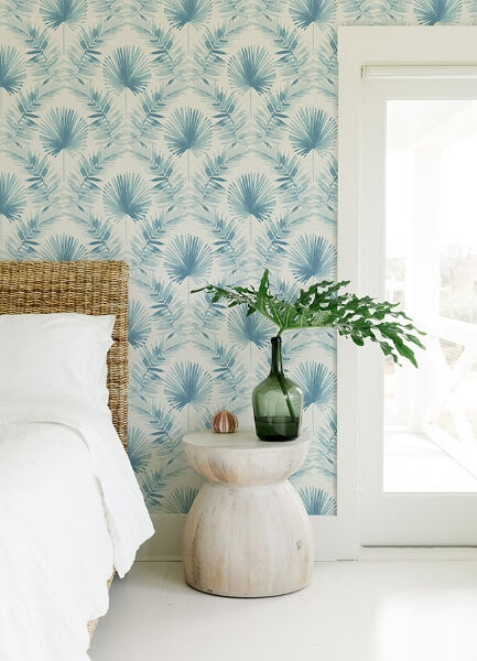 Calla Blue Painted Palm Wallpaper
