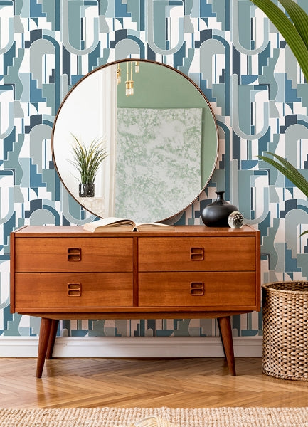 Odele Dark Blue Geometric Archways Wallpaper