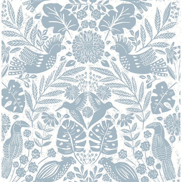 Nestle Blue Bird Block Print Wallpaper