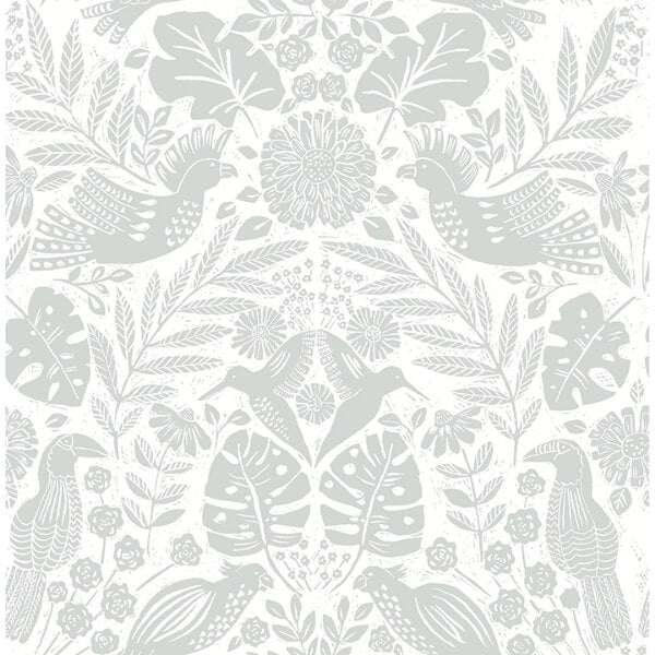 Nestle Light Grey Bird Block Print Wallpaper