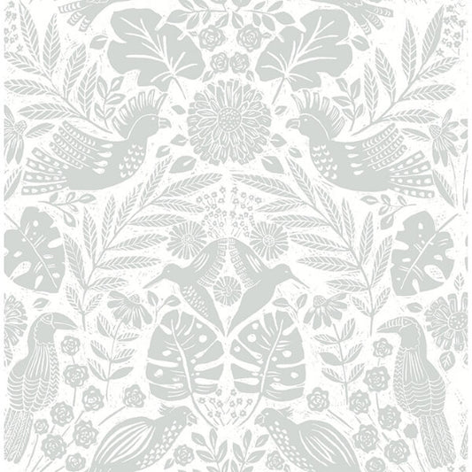 Nestle Light Grey Bird Block Print Wallpaper