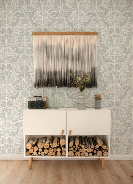 Nestle Light Grey Bird Block Print Wallpaper
