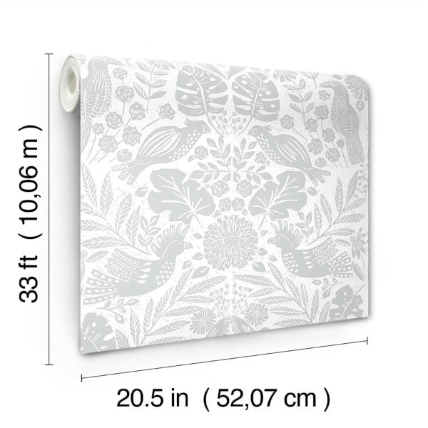 Nestle Light Grey Bird Block Print Wallpaper