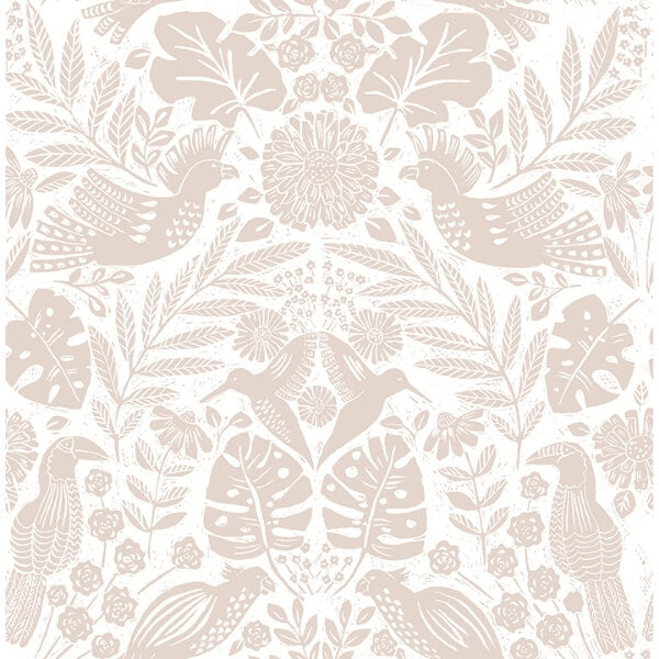 Nestle Pink Bird Block Print Wallpaper