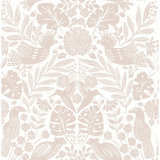 Nestle Pink Bird Block Print Wallpaper