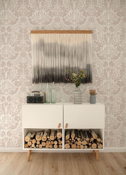 Nestle Pink Bird Block Print Wallpaper