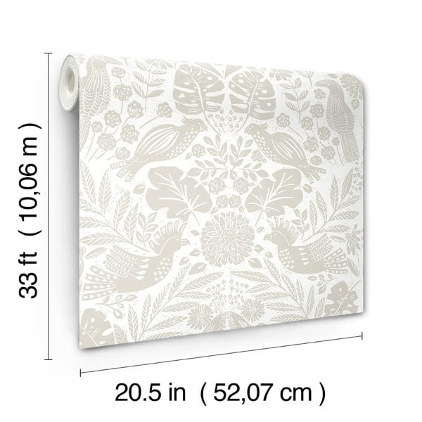 Nestle Dove Bird Block Print Wallpaper
