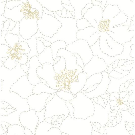 Gardena White Embroidered Floral Wallpaper
