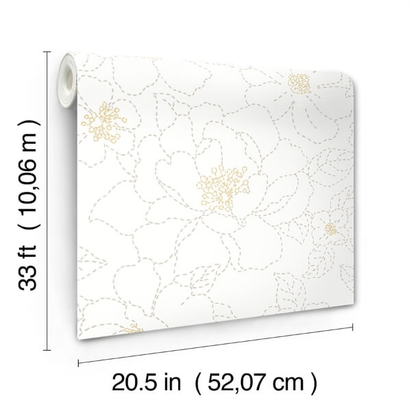 Gardena White Embroidered Floral Wallpaper