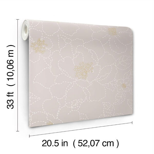 Gardena Lavender Embroidered Floral Wallpaper