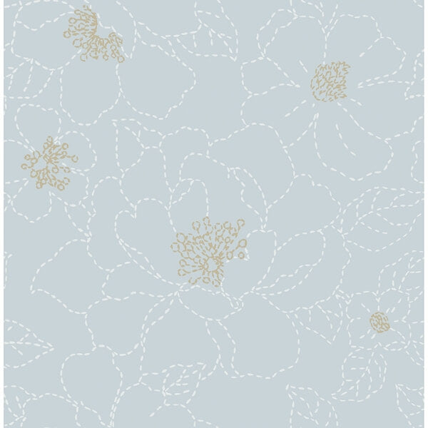 Gardena Sky Blue Embroidered Floral Wallpaper