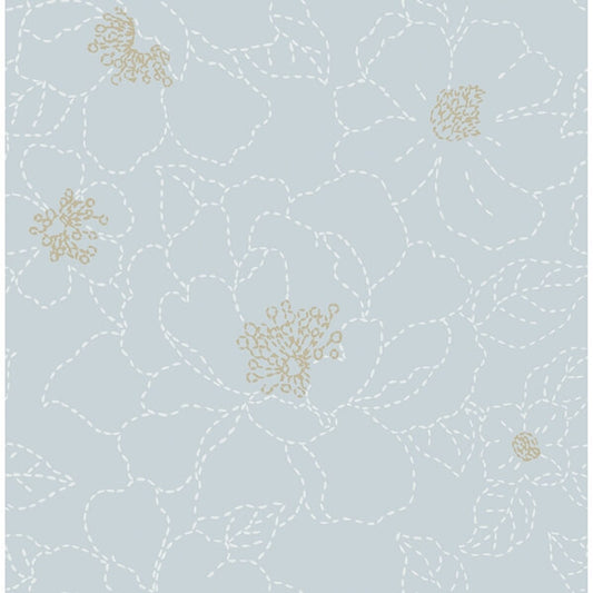 Gardena Sky Blue Embroidered Floral Wallpaper