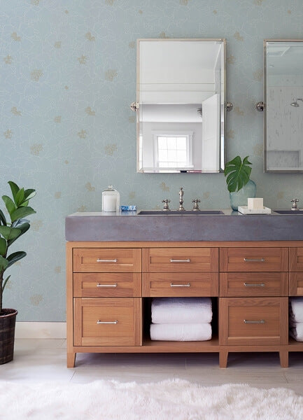 Gardena Sky Blue Embroidered Floral Wallpaper