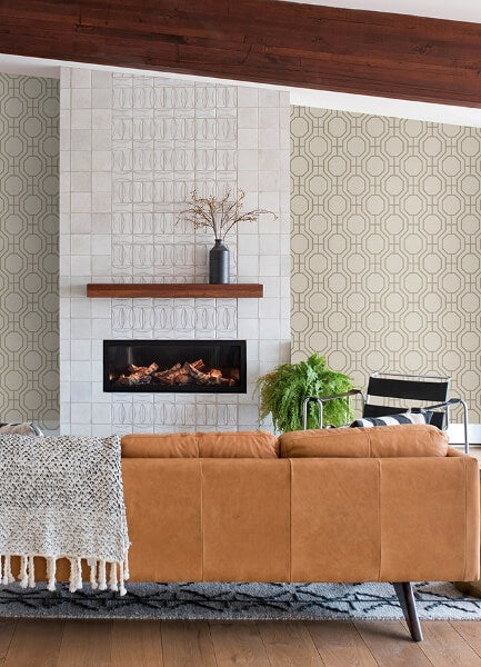Manor Taupe Geometric Trellis Wallpaper