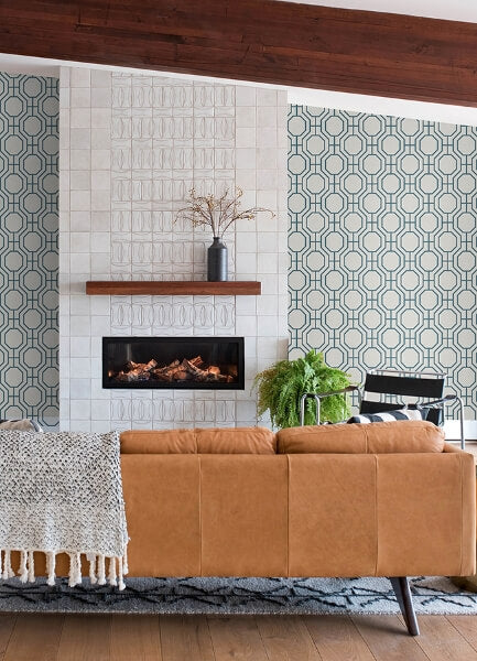 Manor Blue Geometric Trellis Wallpaper