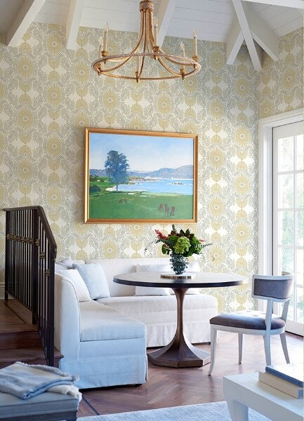 Villa Light Yellow Embellished Ogee Wallpaper