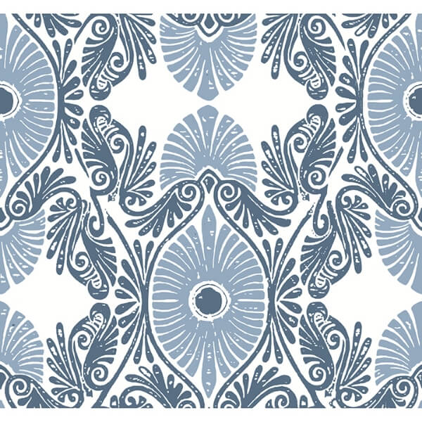 Villa Blue Embellished Ogee Wallpaper
