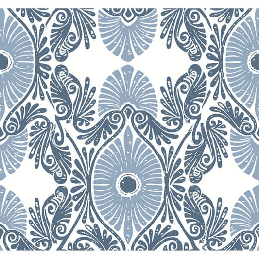 Villa Blue Embellished Ogee Wallpaper