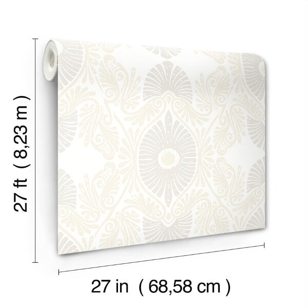 Villa Bone Embellished Ogee Wallpaper