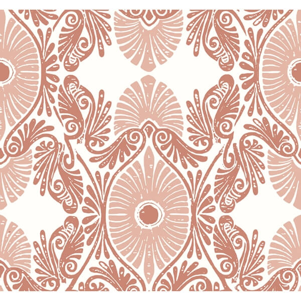 Villa Raspberry Embellished Ogee Wallpaper