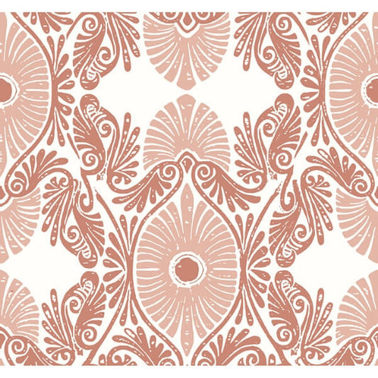 Villa Raspberry Embellished Ogee Wallpaper