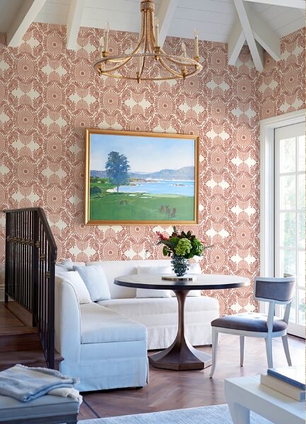 Villa Raspberry Embellished Ogee Wallpaper