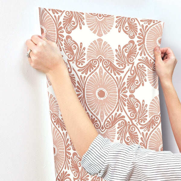 Villa Raspberry Embellished Ogee Wallpaper