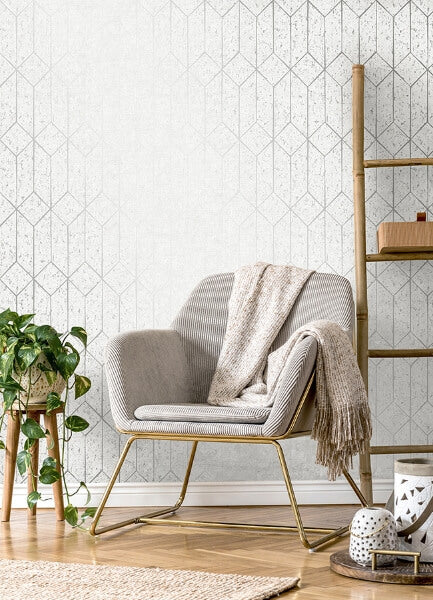 Hayden White Concrete Trellis Wallpaper
