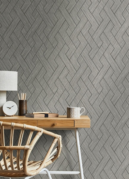 Ember Grey Geometric Basketweave Wallpaper