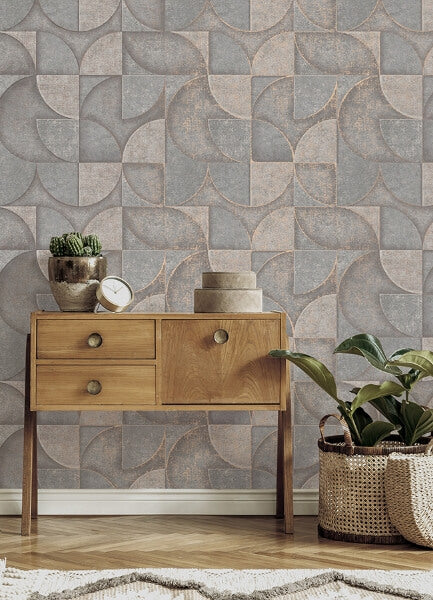 Addison Grey Retro Geo Wallpaper