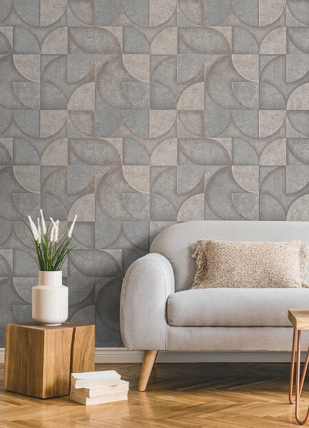 Addison Grey Retro Geo Wallpaper