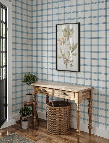 Twain Denim Plaid Wallpaper