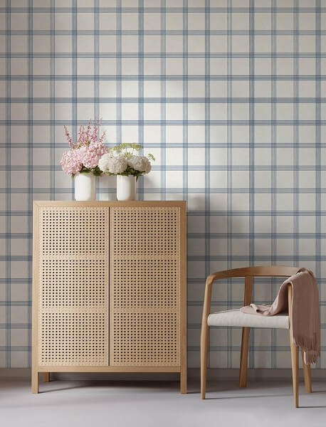 Twain Denim Plaid Wallpaper