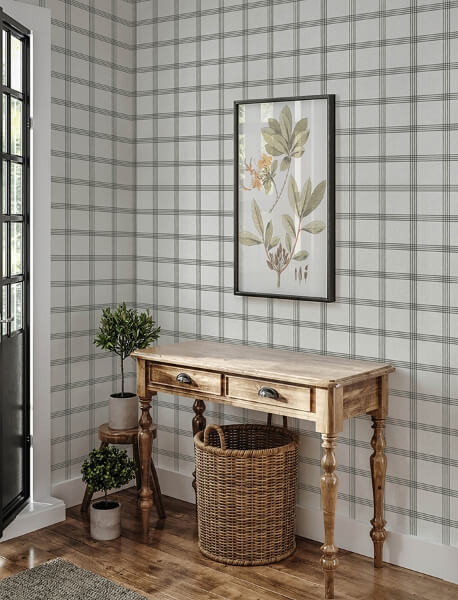 Twain Charcoal Plaid Wallpaper