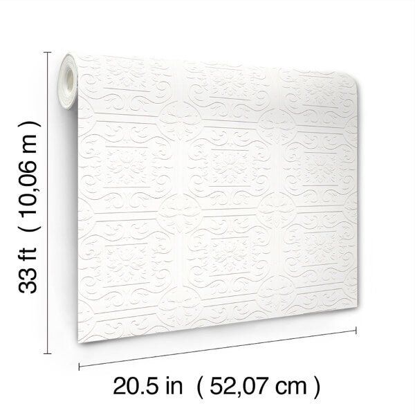 Ibold White Tin Ceiling Scroll Paintable Wallpaper