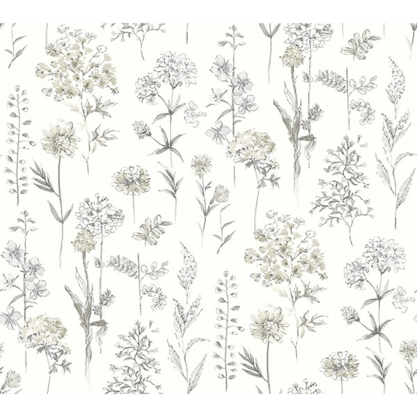 Bergamot Light Grey Wildflower Wallpaper