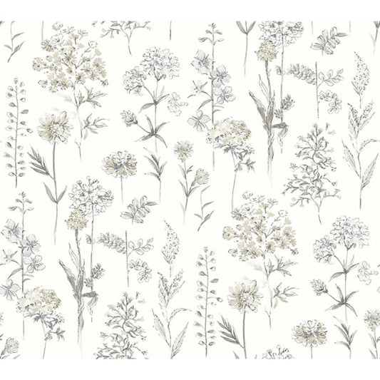Bergamot Light Grey Wildflower Wallpaper