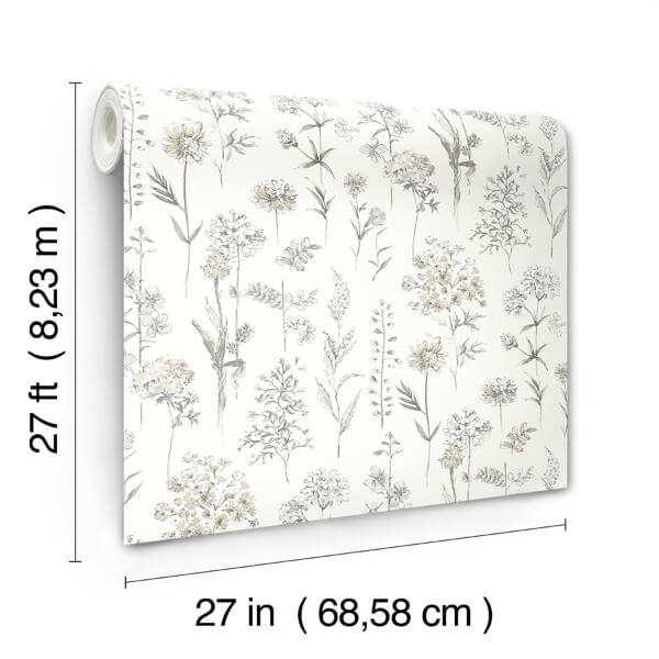 Bergamot Light Grey Wildflower Wallpaper