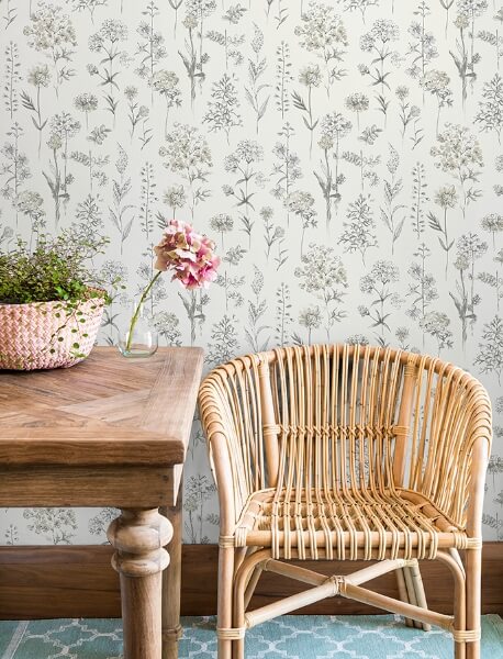 Bergamot Light Grey Wildflower Wallpaper