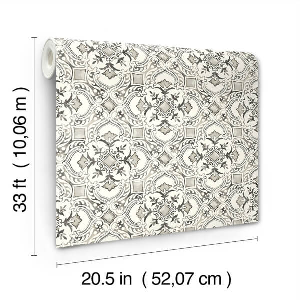 Marjoram Black Floral Tile Wallpaper