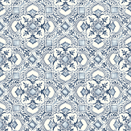 Marjoram Blue Floral Tile Wallpaper