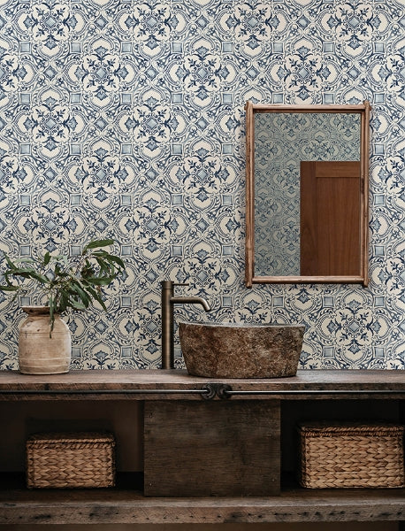Marjoram Blue Floral Tile Wallpaper